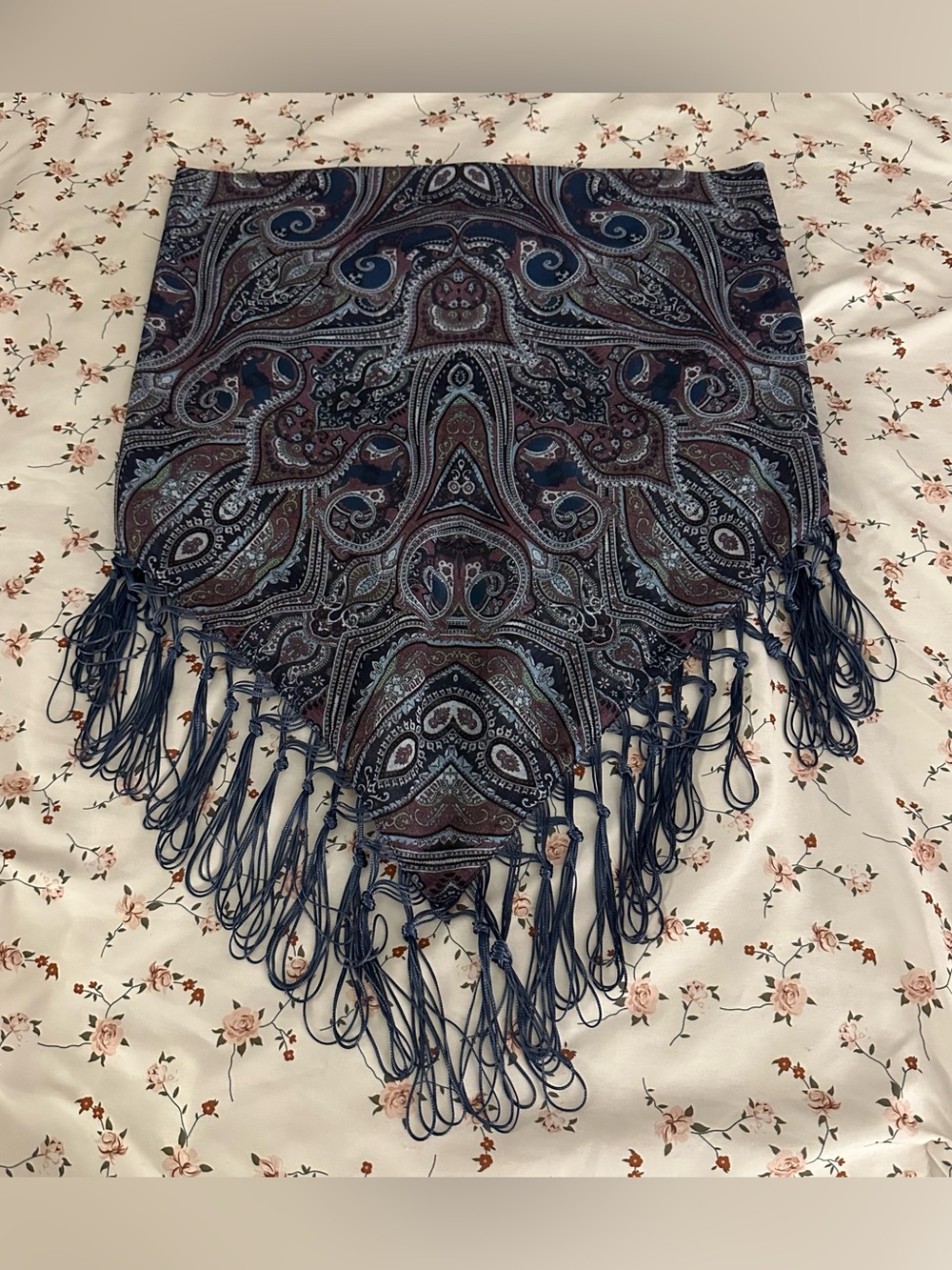 Prairie Fringed Paisley Triangle Scarf  whimsyfairy cottage peasant rave